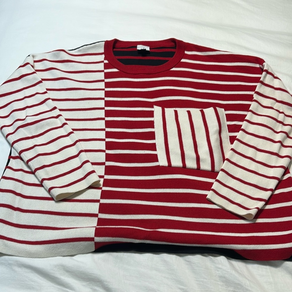 CAbi Vivien Pocket Pullover Sweater Top Red Stripe Colorblock Sz M style 5653